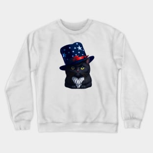 4th of July Patriotic Black Cat wearing American Hat Crewneck Sweatshirt